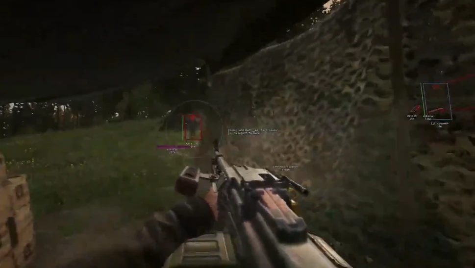 ARMA Reforger Cheats player ESP — bounding boxes, distance labels, and radar overlay on PC